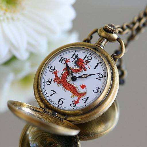 Antique Brass Pocket Watch with Dragon
