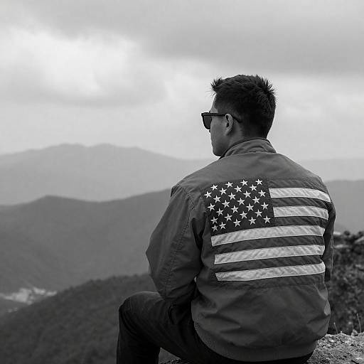Monochrome Mountain Man in Flag Jacket