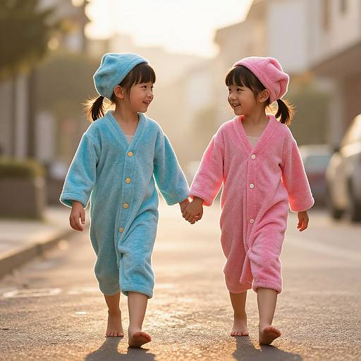 Children Strolling in Golden Hour