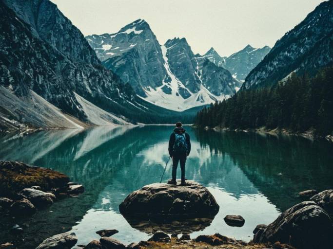 Majestic Mountain Lake Fantasy Scene