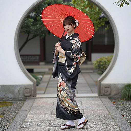 Elegant East Asian Woman in Kimono