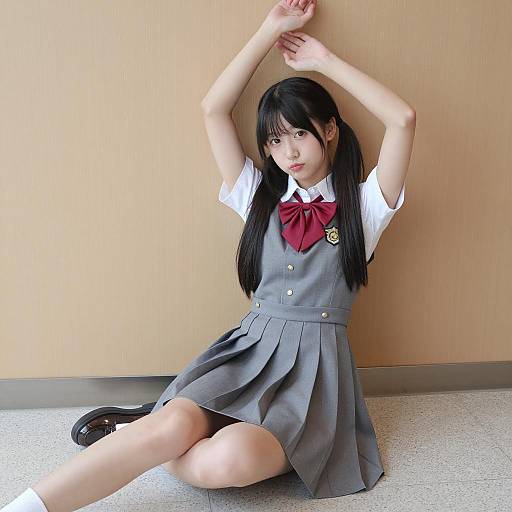 Cheerful Asian Girl in School Uniform