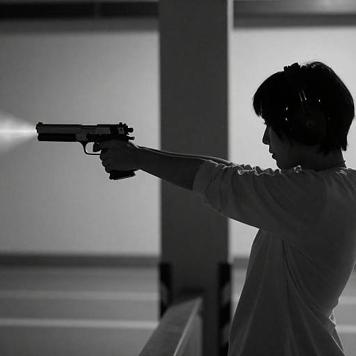 Dramatic B&W Shooter Aiming Into Light