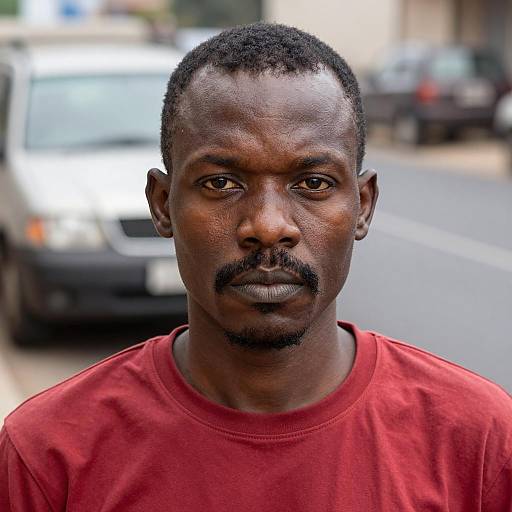 Serious Black Man in Red Shirt Portrait
