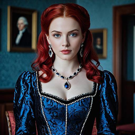 Portrait of Woman in Blue Renaissance Dress