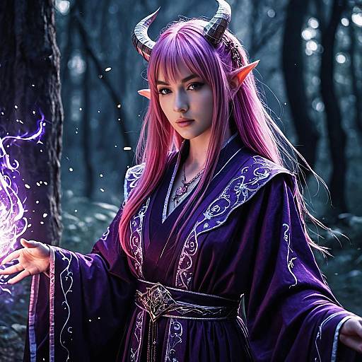 Lyrical mage with pink hair casting magic