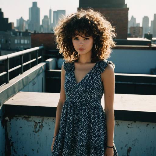 Curly-haired Fashion Model on Rooftop