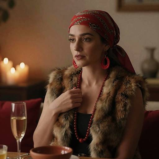 Elegant Woman in Dimly Lit Room