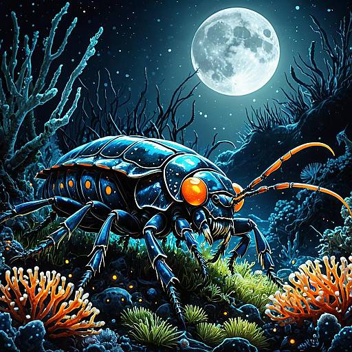 Giant Crystalline Beetle in Bioluminescent Coral Reef