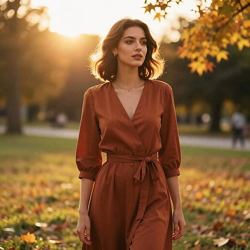 Sunset Serenity: Woman in Rust Dress