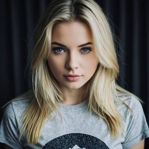 Portrait of Blonde Woman in Grey T-Shirt