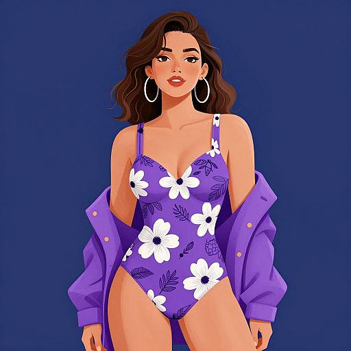 Confident Woman in Floral Swimsuit