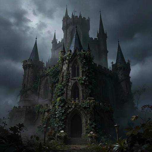 Mysterious Dark Ivy-Covered Castle