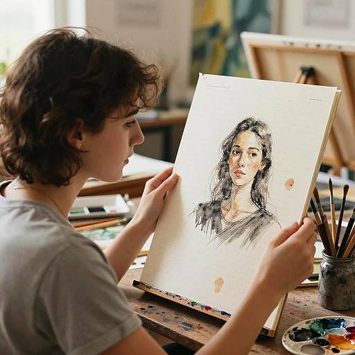 Romantic Moment in Sunlit Art Classroom