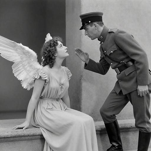 Silent Film Scene with Angel and Soldier