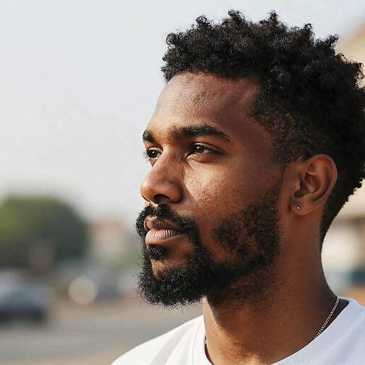 Contemplative Afro Man with Van Dyke Beard