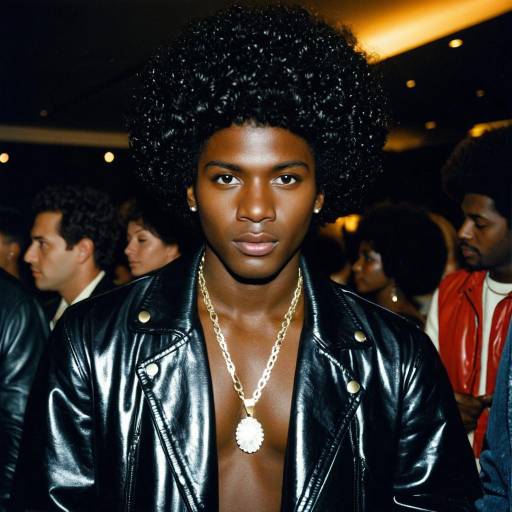 Young man in disco outfit with afro hairstyle