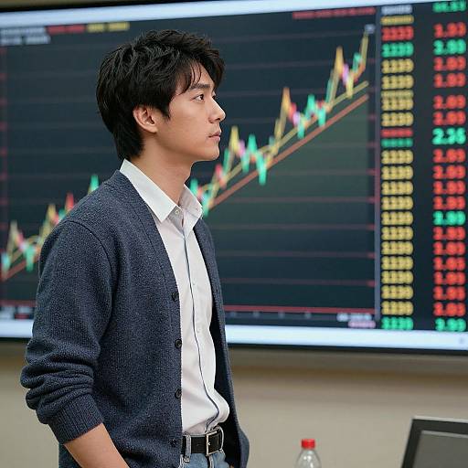 1980s Asian Man Watching Stock Trends