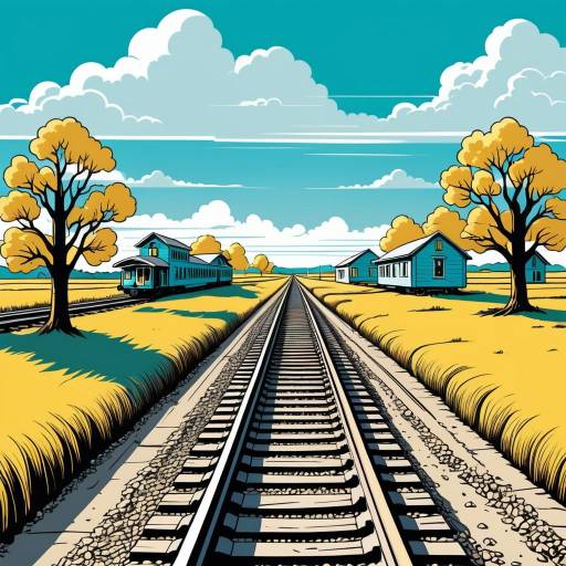 Train Tracks Through Countryside with Houses