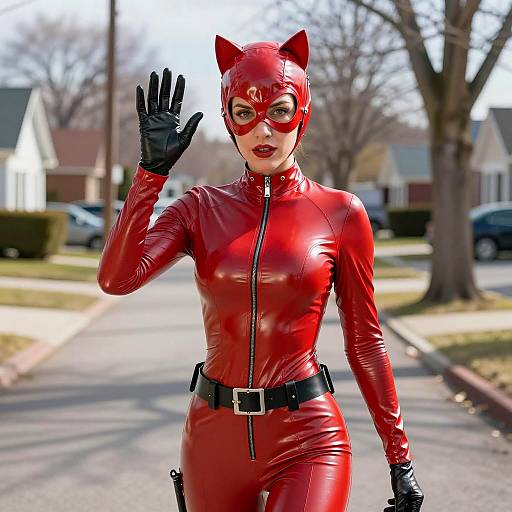 Photorealistic Red Catwoman Costume Design