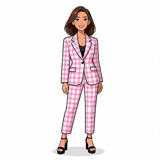 Chic Woman in Pink Checkered Suit