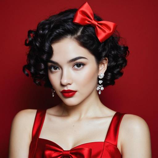 Elegant Woman in Red Dress with Curly Hair