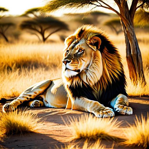 Lion Lounging in Sunlit Savanna