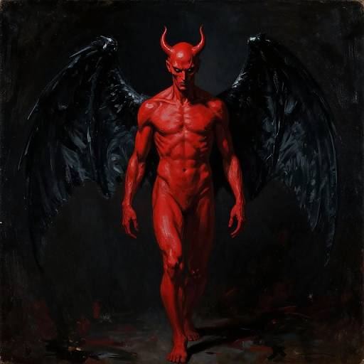 Sinister Red Devil in Shadows