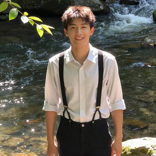 Casual Young Man by Sparkling River