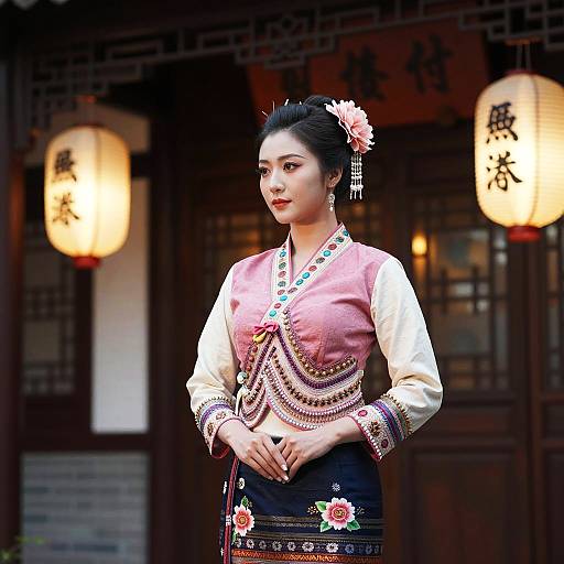 Elegant Woman in Traditional Setting