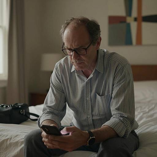 Focused Middle-Aged Man in Dim Room