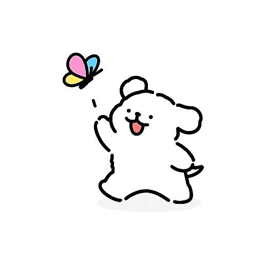 Joyful Puppy Chasing Butterflies Line Art