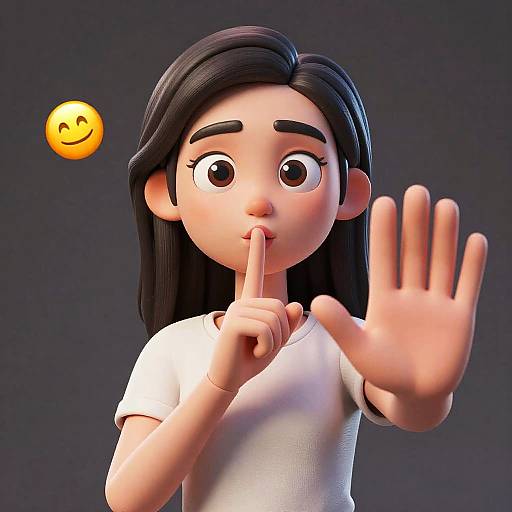 3D Woman Showing Stop Sign with Finger on Lips