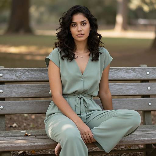 Stylish Woman in Sage Green Jumpsuit