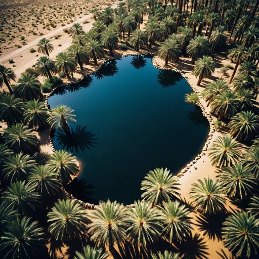 Desert Oasis with Palm Trees and Water Pool Desert Oasis with Palm Trees and Water Pool