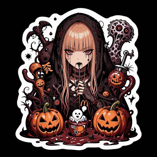 Halloween Anime Witch with Pumpkins