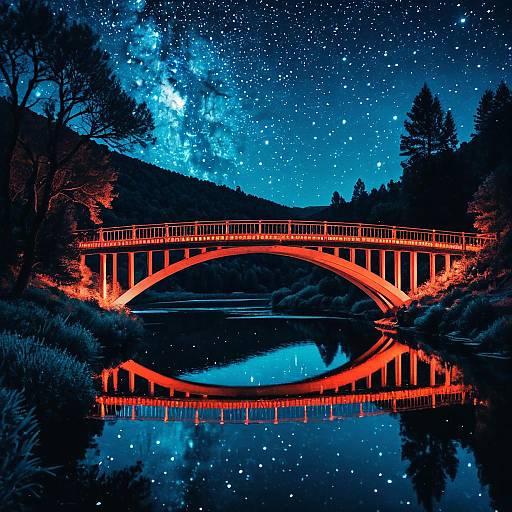 Nighttime Valley Bridge Over Lake