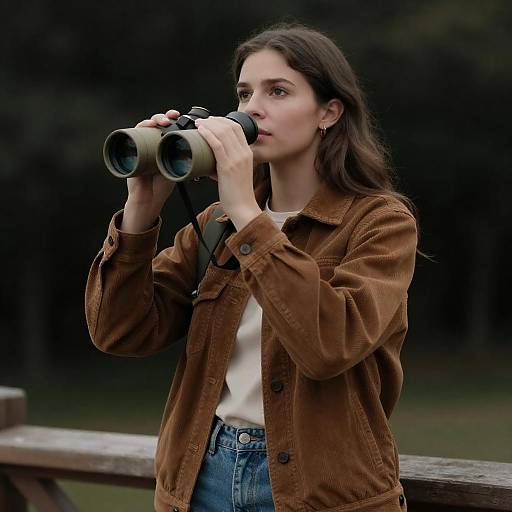 Curious Woman with Telescope in Nature
