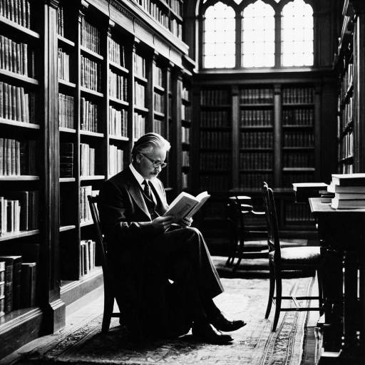 Contemplative Poet Reading in Vintage Library