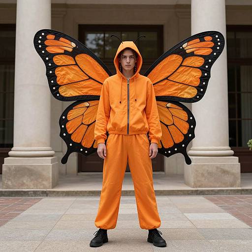 Person in Orange Butterfly Costume