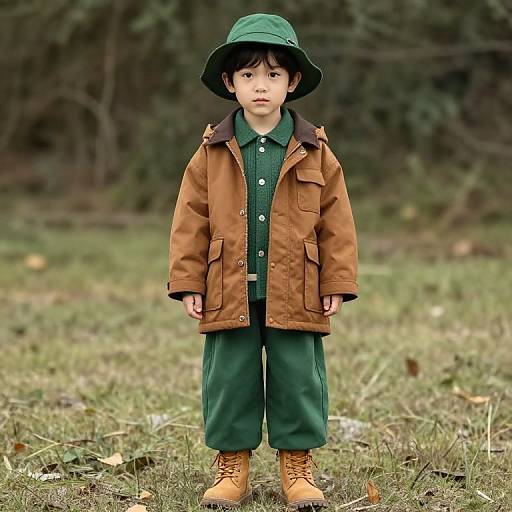 Boy in Green Hat and Brown Jacket