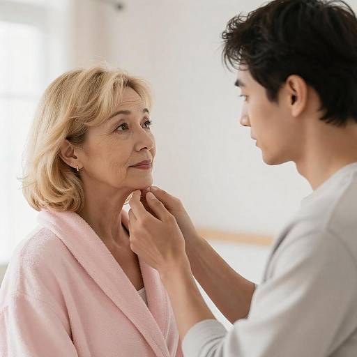 Tender Moment Woman in Pink Robe