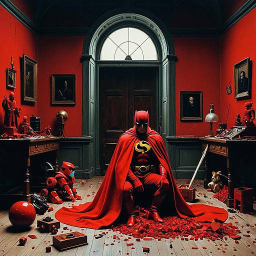 Red Superhero in Vintage Red Room