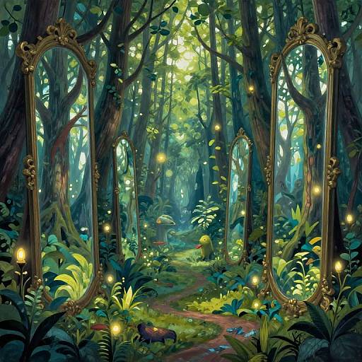 Mystical Forest with Enchanted Mirrors