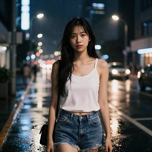 Realistic Night Cityscape with Girl
