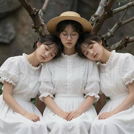 Victorian Elegance: Three Women in White