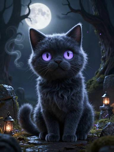 Spooky Stylized Cat in Haunted Forest