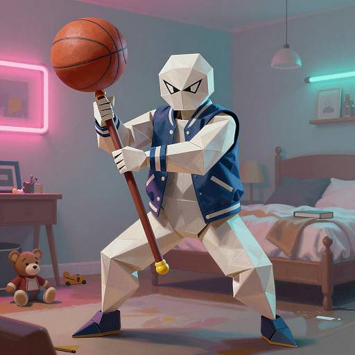 Fierce Origami Basketball Warrior Character