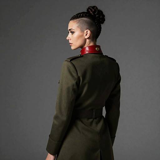 Chiaroscuro Military-Style Film Portrait with Red Choker