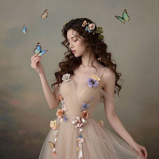 Elegant Woman in Floral Dreamscape